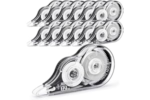 JEFURE 12 Pcs Correction Tape, 39.37 Ft White Wrong Out Tear-Resistant Bulk, Instant Corrections Easy to Use Applicator for School, Office, Note Taking, Journal (Tape Width 0.2 in，Clear)