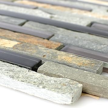 Glas Naturstein Mosaik Fliesen Grau Beige Braun Mix Amazon De Baumarkt