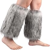 HAOAN Women Faux Fur Leg Warmers Furry Boot Cuffs Covers Winter Warm Costume Props Darkgray
