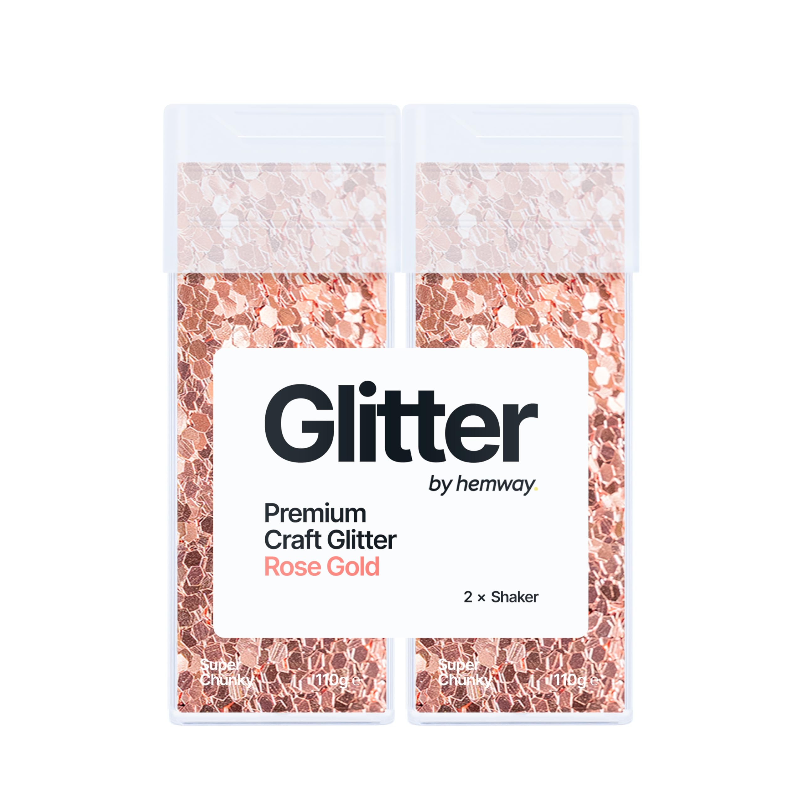Hemway Glitter Shaker Rose Gold 110g x2 Pack Super Chunky, Craft Glitter Shakers for Resin & Epoxy Crafts, Christmas Art Supplies, Nail, Body, Face, Eye, Festival, Crafting, Slime, Sparkle