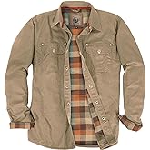 Gioberti Men's 100% Cotton Brushed and Soft Twill Shirt Jacket with Flannel Lining