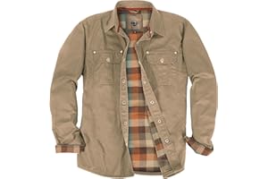 Gioberti Men's 100% Cotton Brushed and Soft Twill Shirt Jacket with Flannel Lining