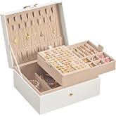 SONGMICS 2-Layer Jewelry Box, Jewelry Organizer with Handle, Removable Tray | Storage for Necklaces Earrings Rings Watches, G