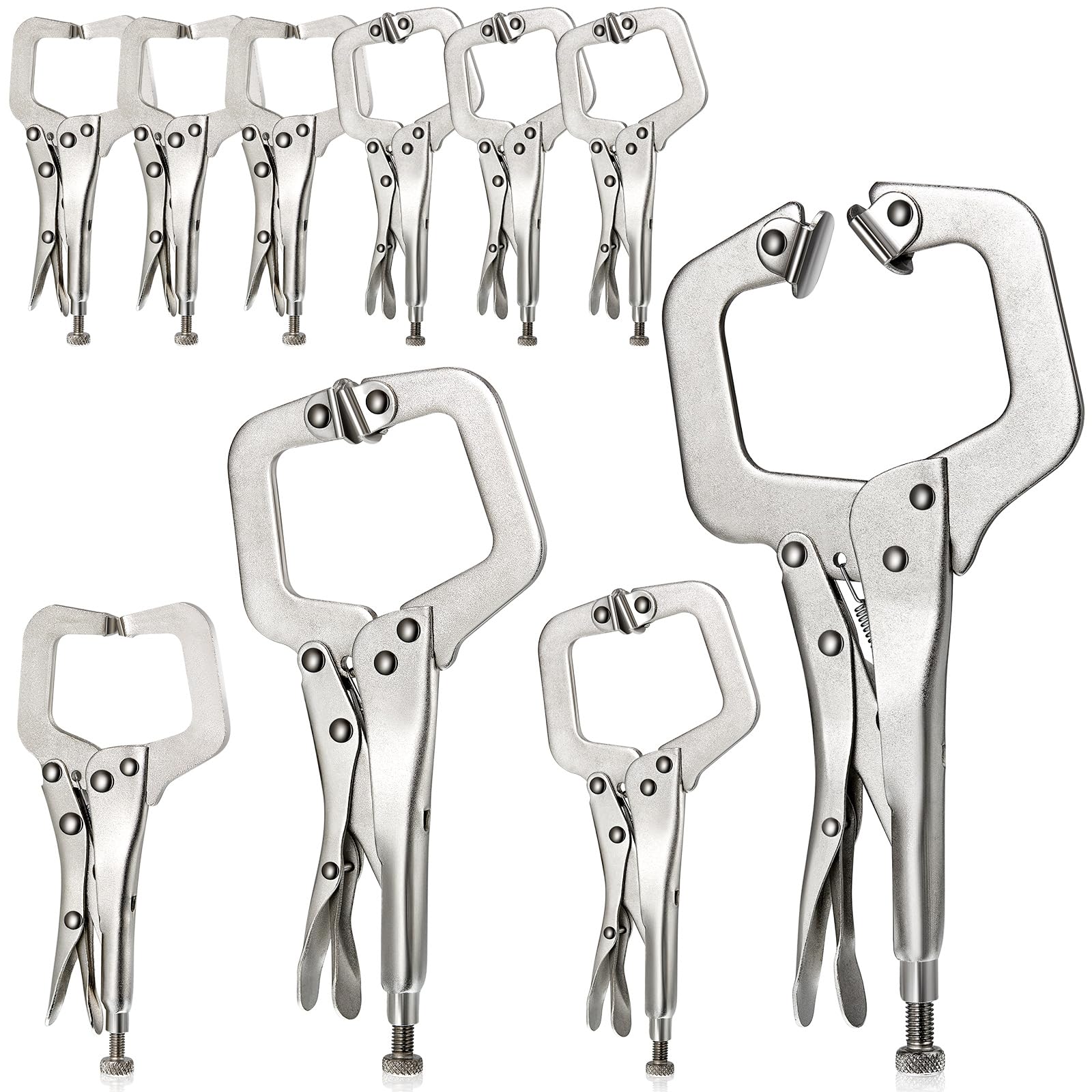 Photo 1 of 10 Pcs Locking C Clamp Set, Locking Pliers with Fixed and Swivel Pads, 6 Inch, 9 and 11 Inch, Metal Tools Welding Clamps for Home Farm