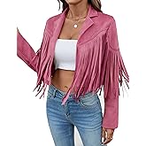 MATEAM Women's Faux Suede Leather Tassel Jackets With Lining Cropped Fringe Coats For Women 2025 Fall Fashion Must Haves