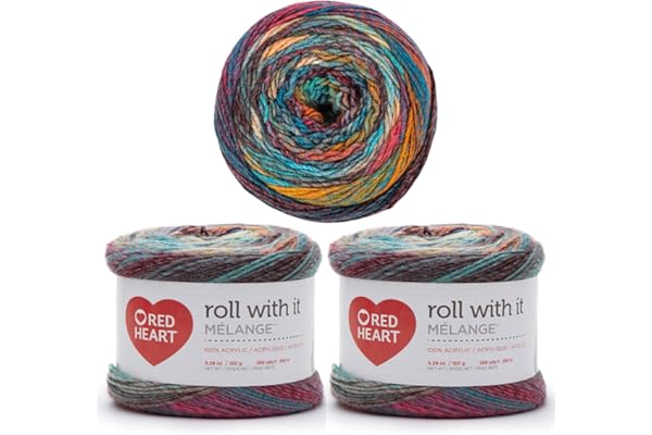 Red Heart Roll with It Melange Show Time Yarn - 3 Pack of 150g/5.3oz - Acrylic - 4 Medium (Worsted) - 389 Yards - Knitting/Crochet