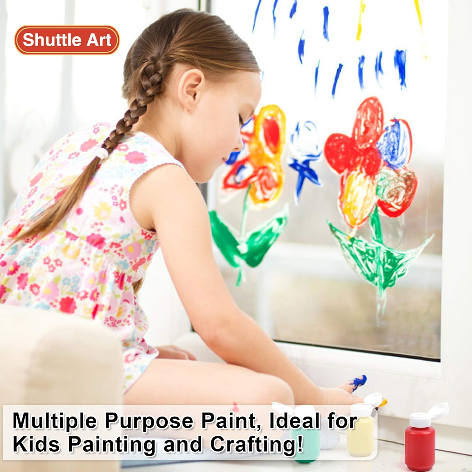 Washable Finger Paint Set, Shuttle Art 46 Pack Kids Paint Set with 14 Colors(60ml) Finger Paints, Brushes, Finger Paint Pad, Sponge, Palette, Smock, NonToxic for Toddlers Home Activity Early Education: Toys & Games