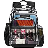 GiMiUiTo Clear Backpack,Heavy Duty Clear Bookbag See Through Backpack Large Clear Bag for School College Work Travel Security,Black