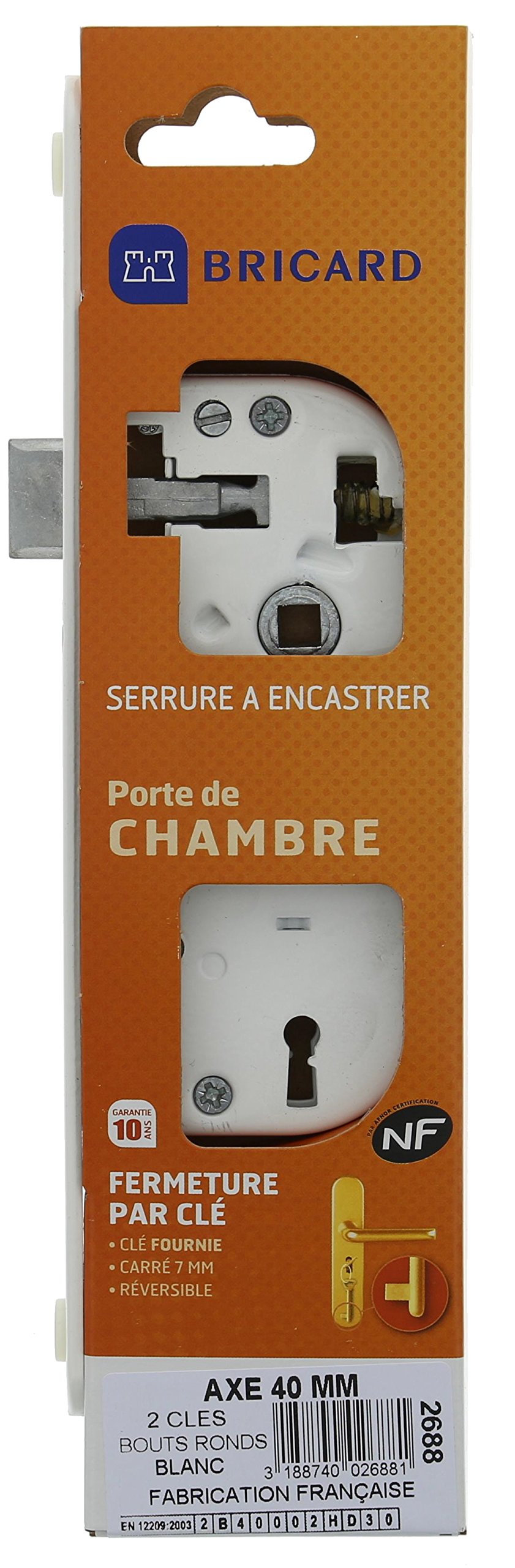 Bricard 2688 Door Lock for Bedroom Interior Standard NF Right-Handed White