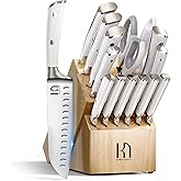 Knife Set Premium, Japanese 15 Pcs High Carbon Stainless Steel Kitchen Knife Block Set with Sharpener, Razor Sharp Knives Set for Kitchen with Natural Wood Block, Long-Lasting Edge