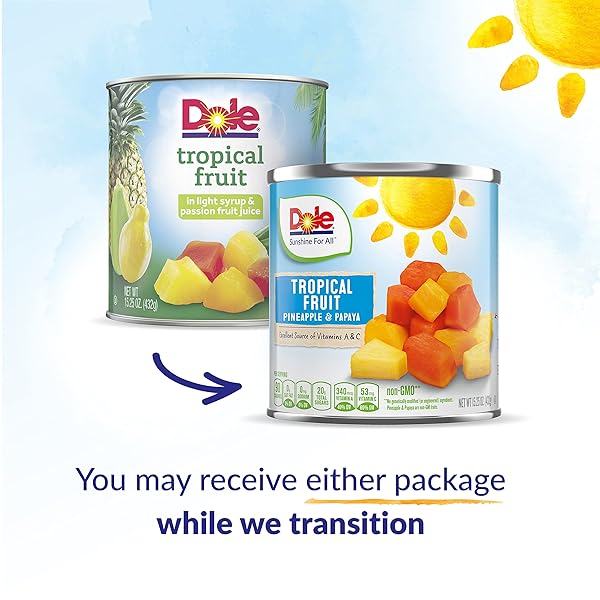 DOLE CANNED MIXED TROPICAL FRUIT (PINEAPPLE & PAPAYA) IN LIGHT SYRUP & PASSION FRUIT JUICE, 15.25 OZ