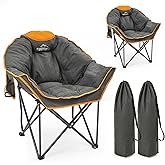 Oversized Padded Comfy Camping Chair for Adults, Portable Padded Lawn Chair, Weight Capacity 450 LBS, Heavy Duty Moon Leisure Folding Chair for Camping, Hiking, Carry Bag,Orange (2 Pack)