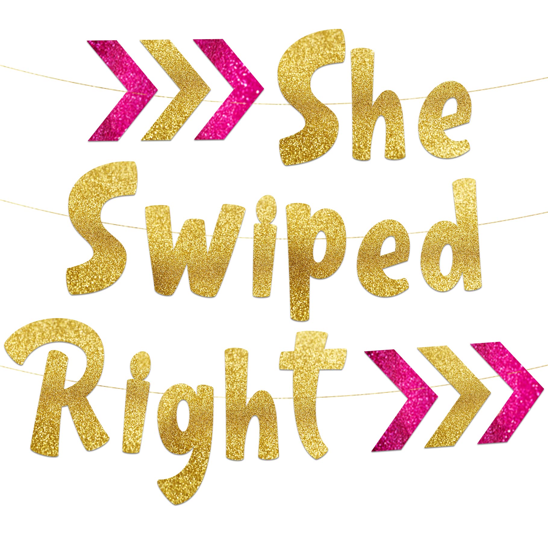 She Swiped Right Funny Bachelorette Party Gold Glitter Banner - Hen Party Decorations, Favors and Supplies