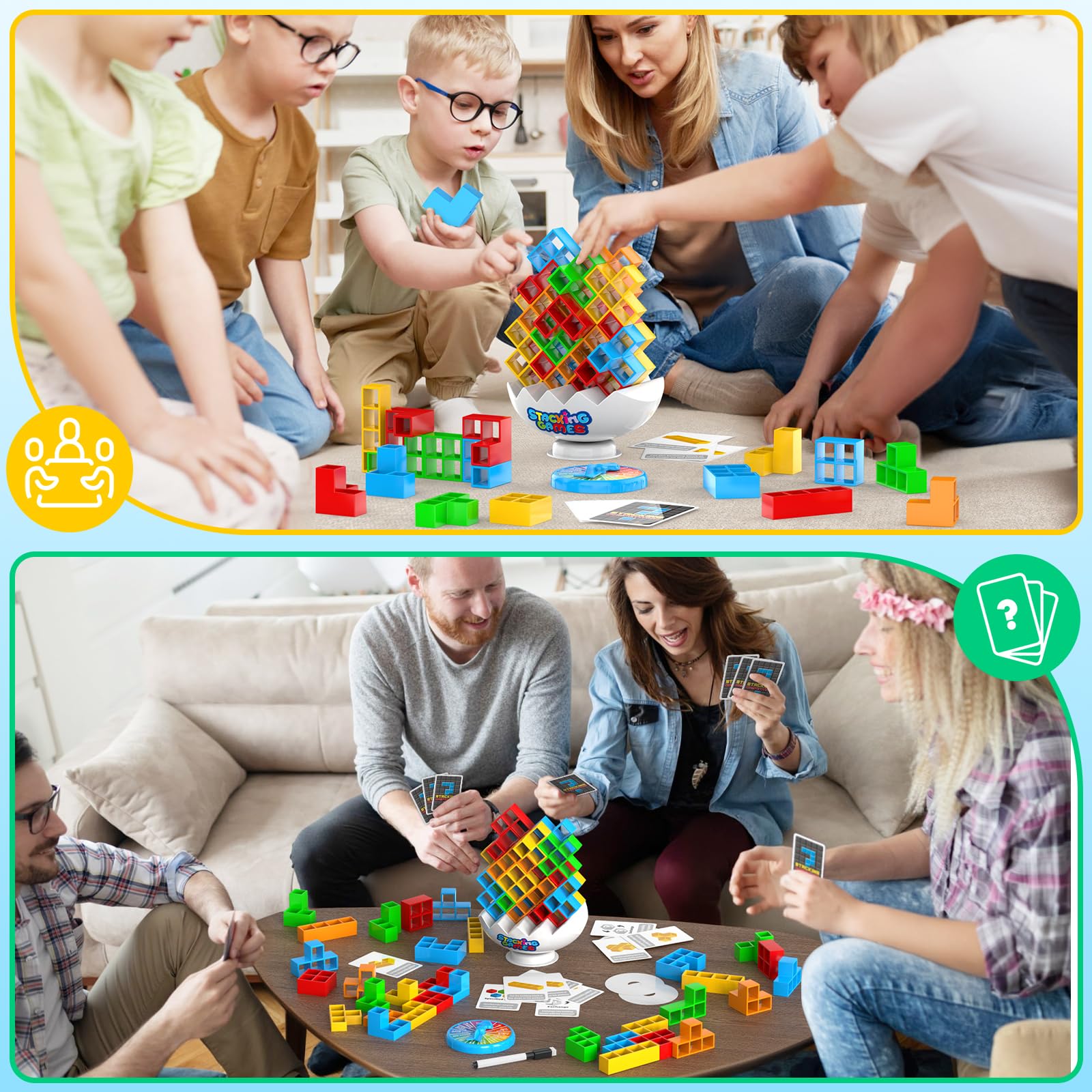 70Pcs Tetra Board Game for Kids & Adults 4-8 8-12, Team Building Blocks Stacking Game, Stacking Balance Toy for Family Friend, 2 Players+ Family Games