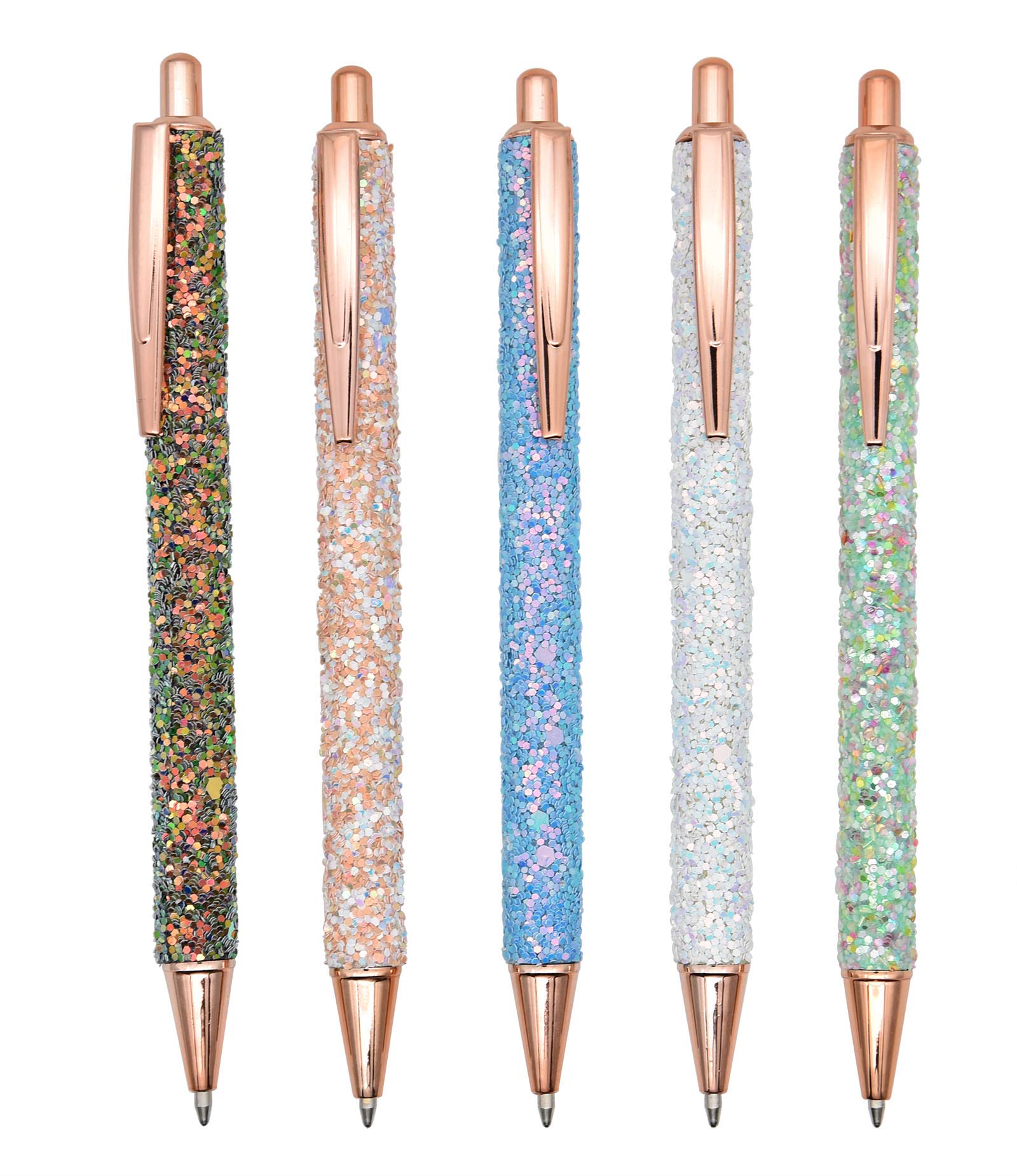 Gullor Ballpoint Pens, Glitter Ballpoint Pens, Black Ink, Medium Point 1.0mm for Office Supplies, Wedding Gift, Birthday, Multicoloured, Pack of 5