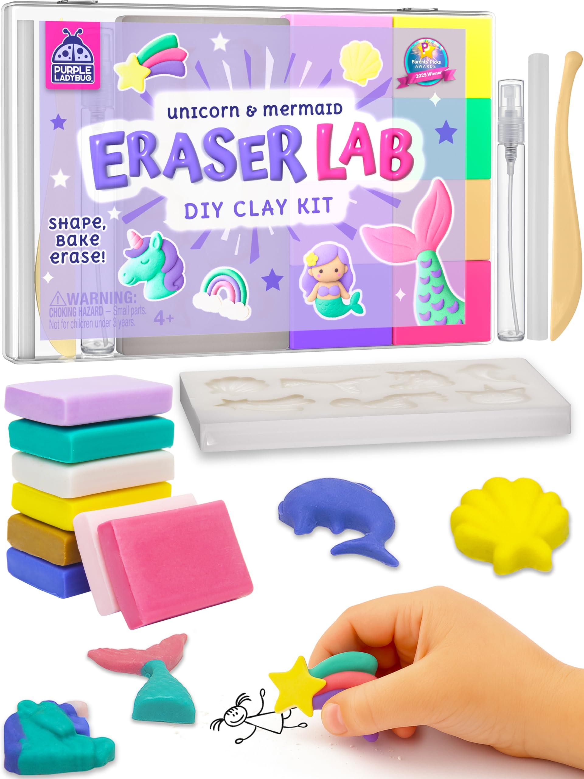 Eraser Lab DIY Clay Eraser Kit for Kids - Mermaid & Unicorn Design - Arts and Crafts Kits for Kids - 7 Year Old Girl Gifts - Creative Crafting Fun for Ages 4 5 6 7 8 9 10 - Birthday Presents for Kids