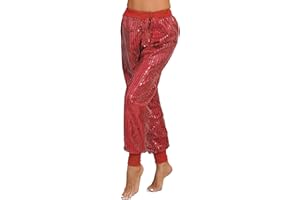 dPois Womens Glitter Shiny Sequins Hip Hop Dance Baggy Harem Pants Bloomers Stretchy Trousers