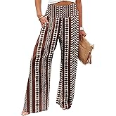 Bbkkuck Casual Loose Fit Palazzo Long Pants for Women Elastic High Waist Lounge Pajama Wide Leg Trousers with Pocket
