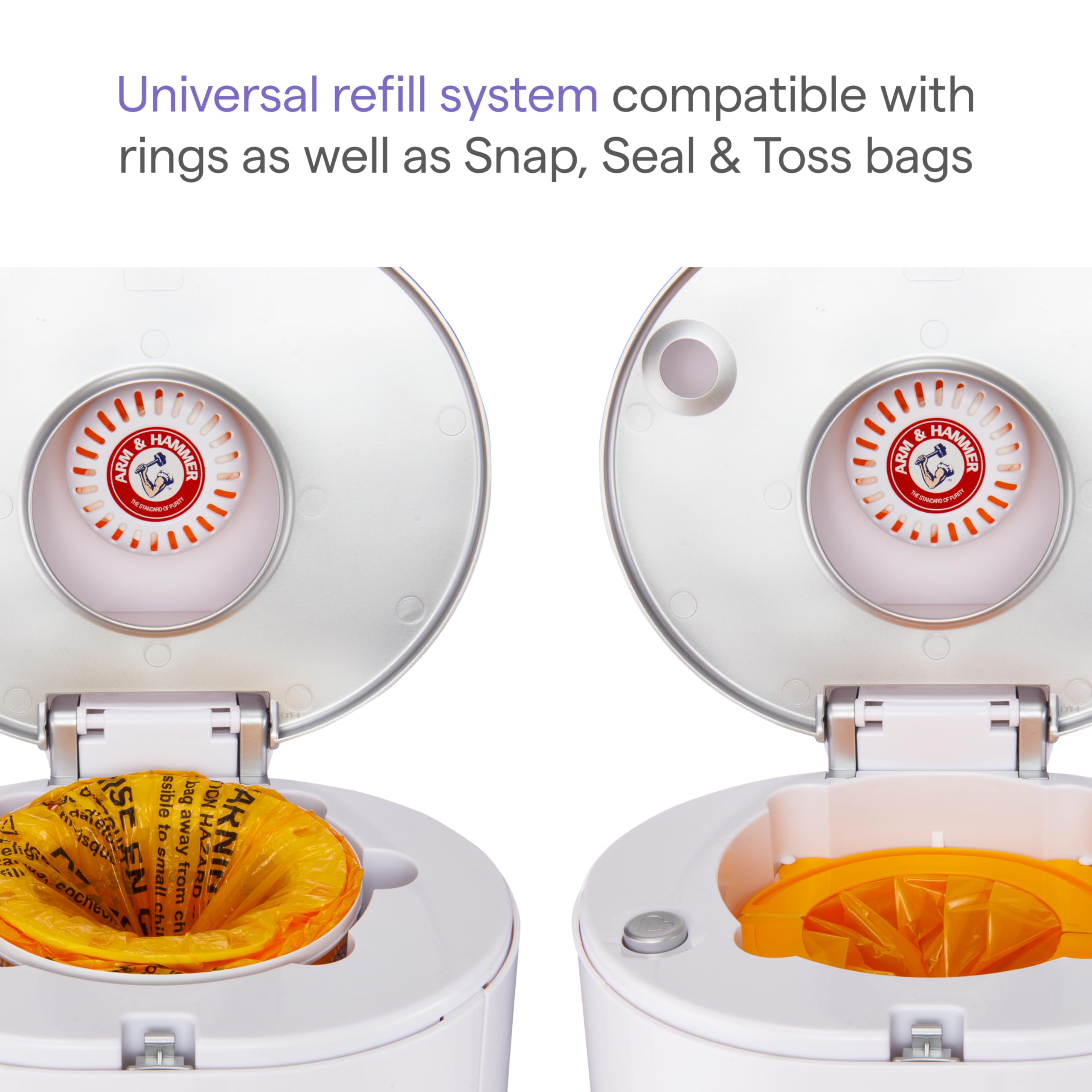 Munchkin STEP? Diaper Pail Powered by Arm & Hammer, #1 in Odor Control, Award-Winning, Includes 1 Snap, Seal & Toss? Bag, 1 Starter Refill Ring, and 1 PUCK? Baking Soda Cartridge