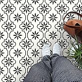 MORCART 20Pcs Peel and Stick Floor Tile Vinyl Flooring 7.87" x 7.87" | Renter Friendly Removable Waterproof Self-Adhesive DIY Bathroom Kitchen Fireplace Pet House Stairs Bedrooms Wall Black White