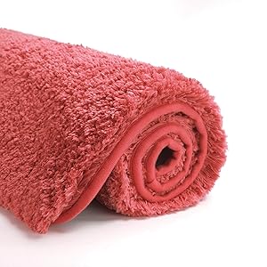 Suchtale Bathroom Rug Non Slip Bath Mats for Bathroom Water Absorbent Soft Microfiber Shaggy Bathroom Mat Machine Washable Bath Rug for Bathroom Thick Plush Rugs for Shower (16 x 24 Living Coral)