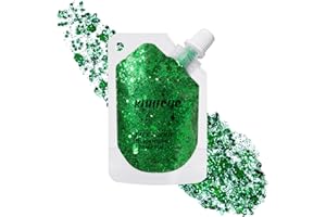 KIMIEYE Holographic Face Glitter Gel Body Shimmer Makeup for for Hair, Face, Clavicle, Arm, Nail, Eyeshadow, Long Lasting Waterproof Party Glitter for St. Patrick's Day, 1.35oz (Grass Green #16)