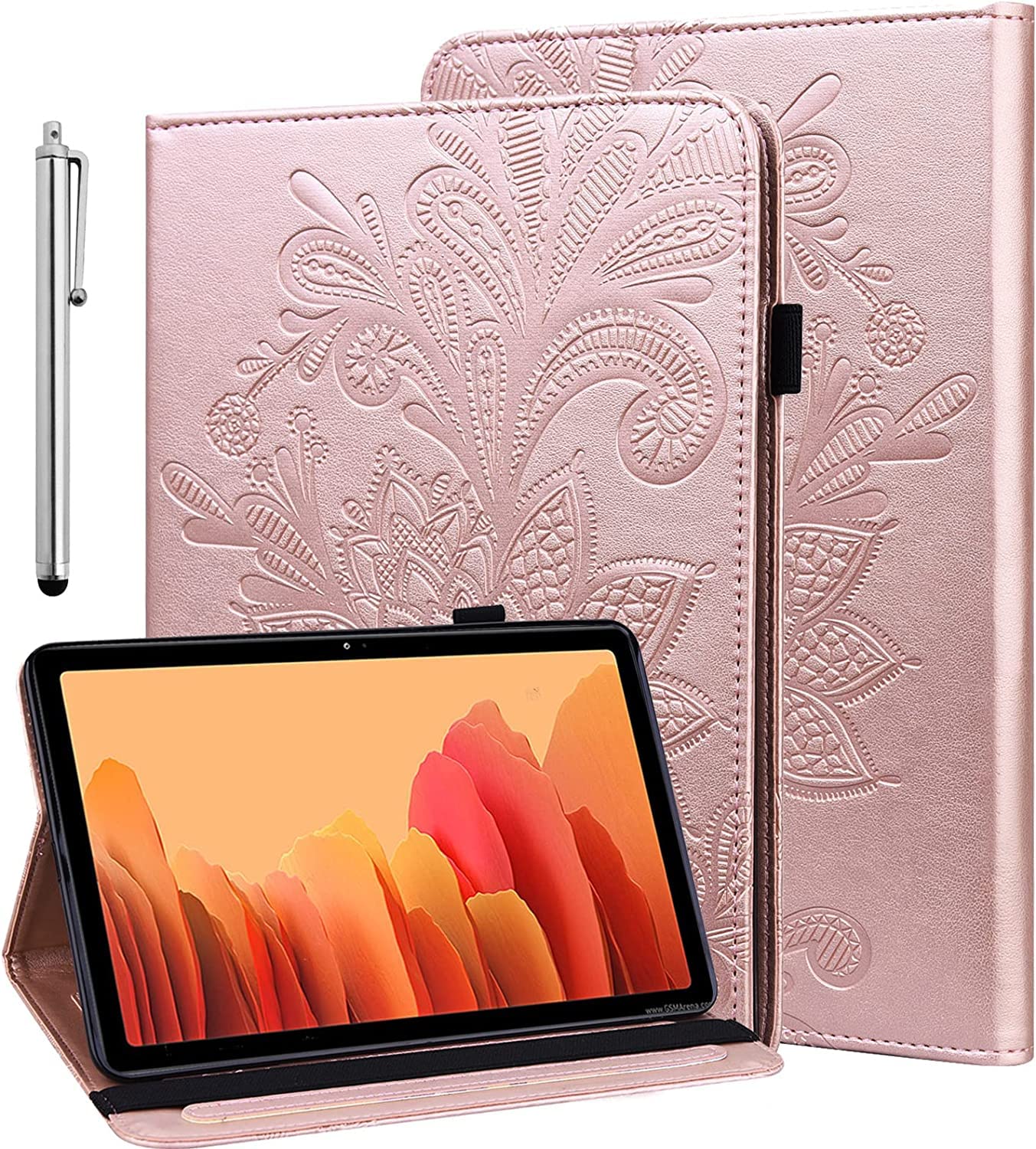 GLANDOTU Samsung Galaxy Tab S6 Lite 10.4" 2024/2022/2020 (SM-P620/P625/P610/P615/P613/P619),Lightweight Lace Embossed Flip Wallet Tablet Cover with Auto Sleep/Wake + Stand Function -Rose gold