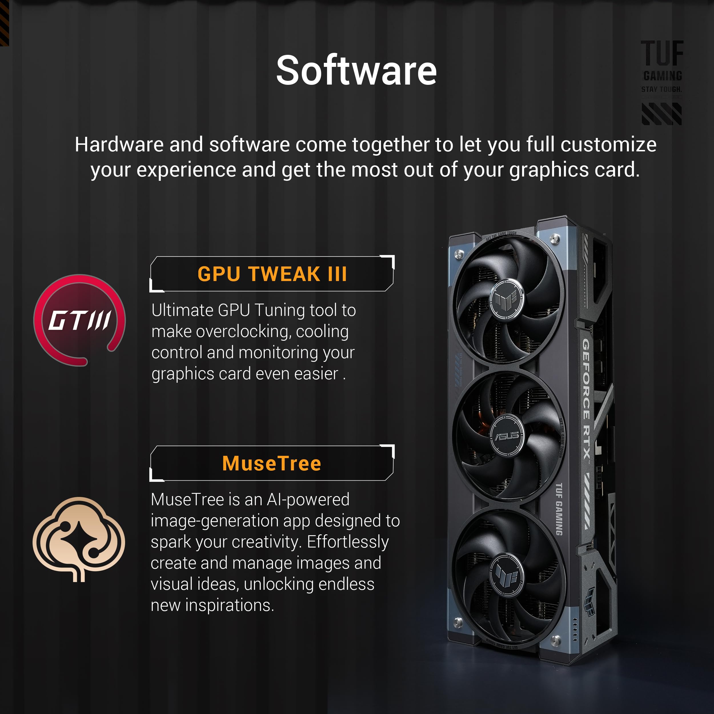 ASUS TUF Gaming GeForce RTX ™ 5080 16GB GDDR7 OC Edition Gaming Graphics Card (PCIe® 5.0, HDMI®/DP 2.1, 3.6-Slot, Military-Grade Components, Protective PCB Coating, axial-tech Fans, Vapor Chamber)