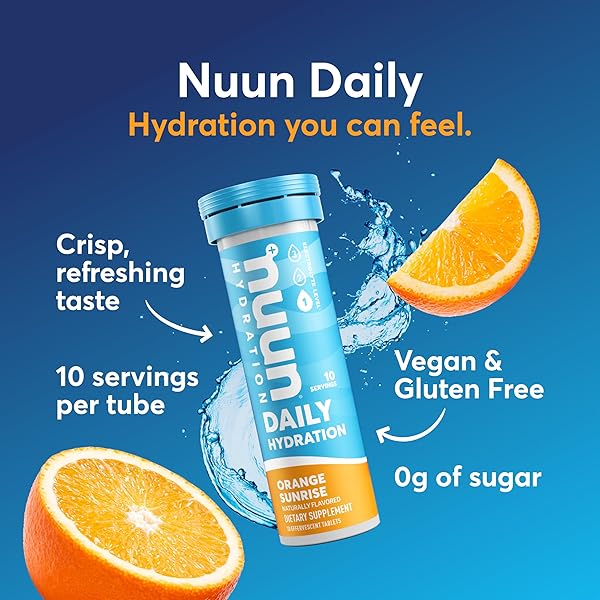 NUUN DAILY ELECTROLYTE TABLETS WITH MAGNESIUM, CALCIUM, POTASSIUM, CHLORIDE & SODIUM, GLUTEN FREE, SUGAR FREE, & VEGAN, ORANGE SUNRISE FLAVOR, 8 PACK (80 SERVINGS TOTAL)