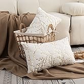 LIGICKY Set of 2 Decorative Lumbar Pillows Fluffy White Fur Pillow Coves Gold Branches Glitter Throw Pillows Soft Furry Sparkling Rectangle Cushion Cases for Sofa Bedroom Party Décor 12x20inch