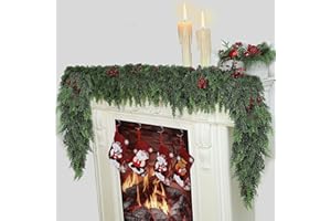 IPOOLTENG 12 FT (2 * 6FT) Realistic Artificial Cedar Pine Garland - Thick Lush Full Faux Greenery Garland for Fireplace Mantle, Indoor Outdoor Christmas Holiday Home Party Decorations