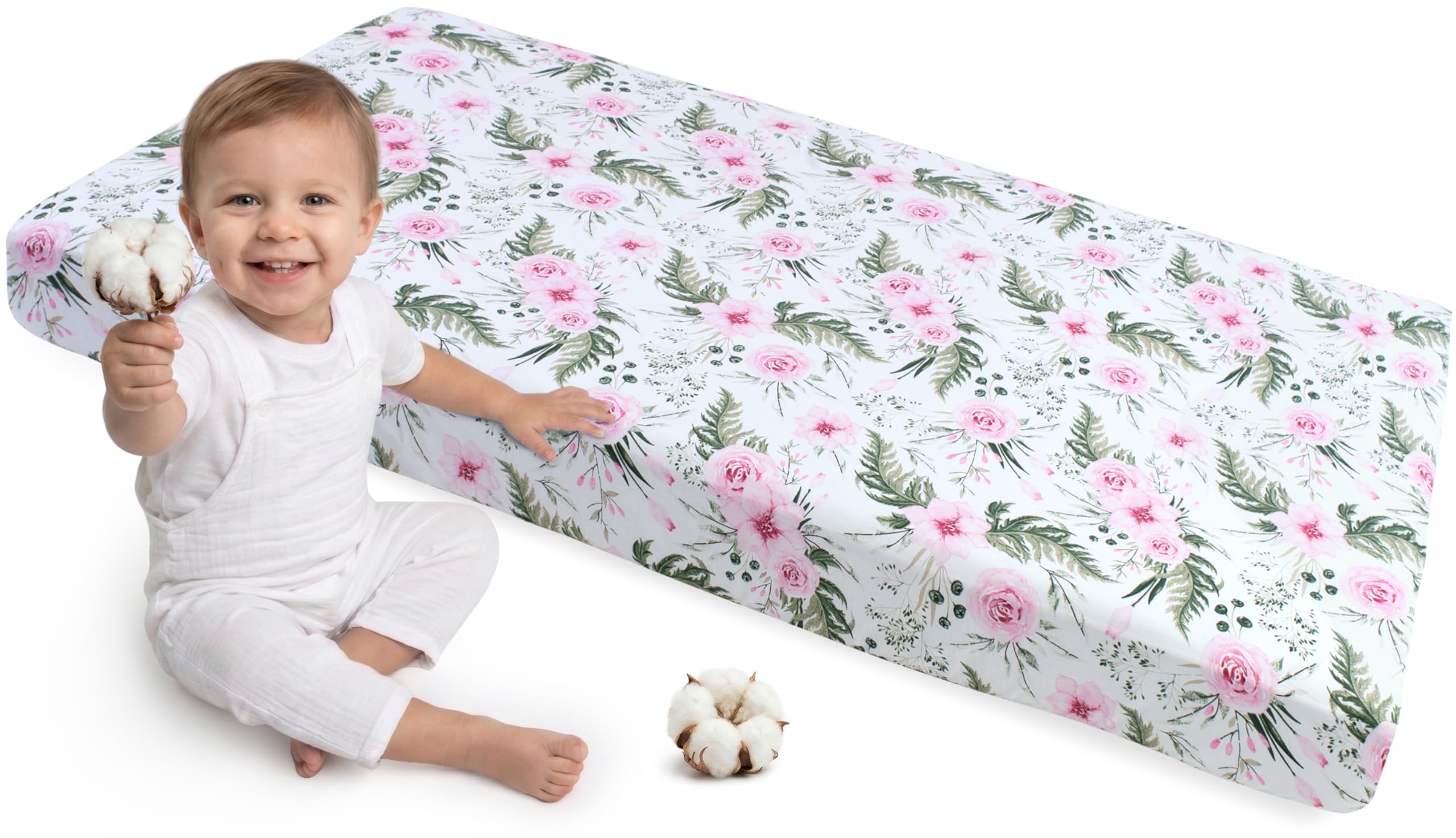 Medi Partners Fitted Sheet 60x120 cm 100% Cotton Baby Bed Linen Mattress Cot (Pink Flowers) — image 1