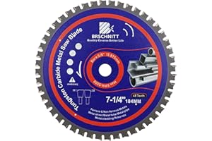 7-1/4" Metal Cutting Circular Saw Blade - BRSCHNITT 1pcs Tungsten Carbide Tipped TCT Saw Blades for Steel, Nickel, Titanium, Ferrous Metals, Steel Pipe（48T Arbor:5/8"）