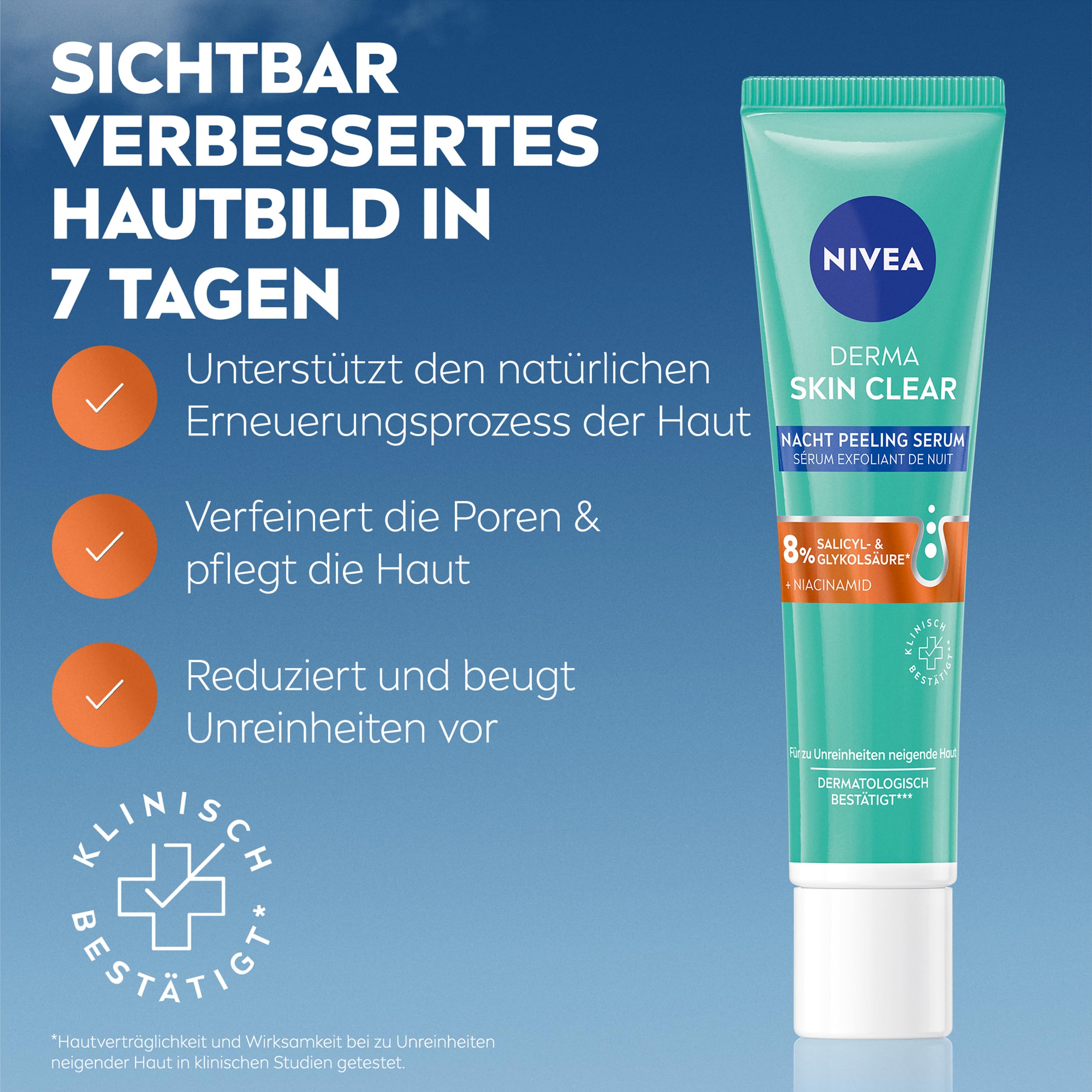 NIVEA Derma Skin Clear Routine Set mit Rebalance & Clear Serum, Nachtpeeling Serum & Waschgel, Gesichtspflege für unreine Haut mit Salicylsäure & Niacinamid 5