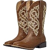 SheSole Extra Wide Calf Cowgirl Boots with Removable Cushion - Western Cowboy Style with Roomy Square Toe & Hidden Elastic Panel to Step into Confidence