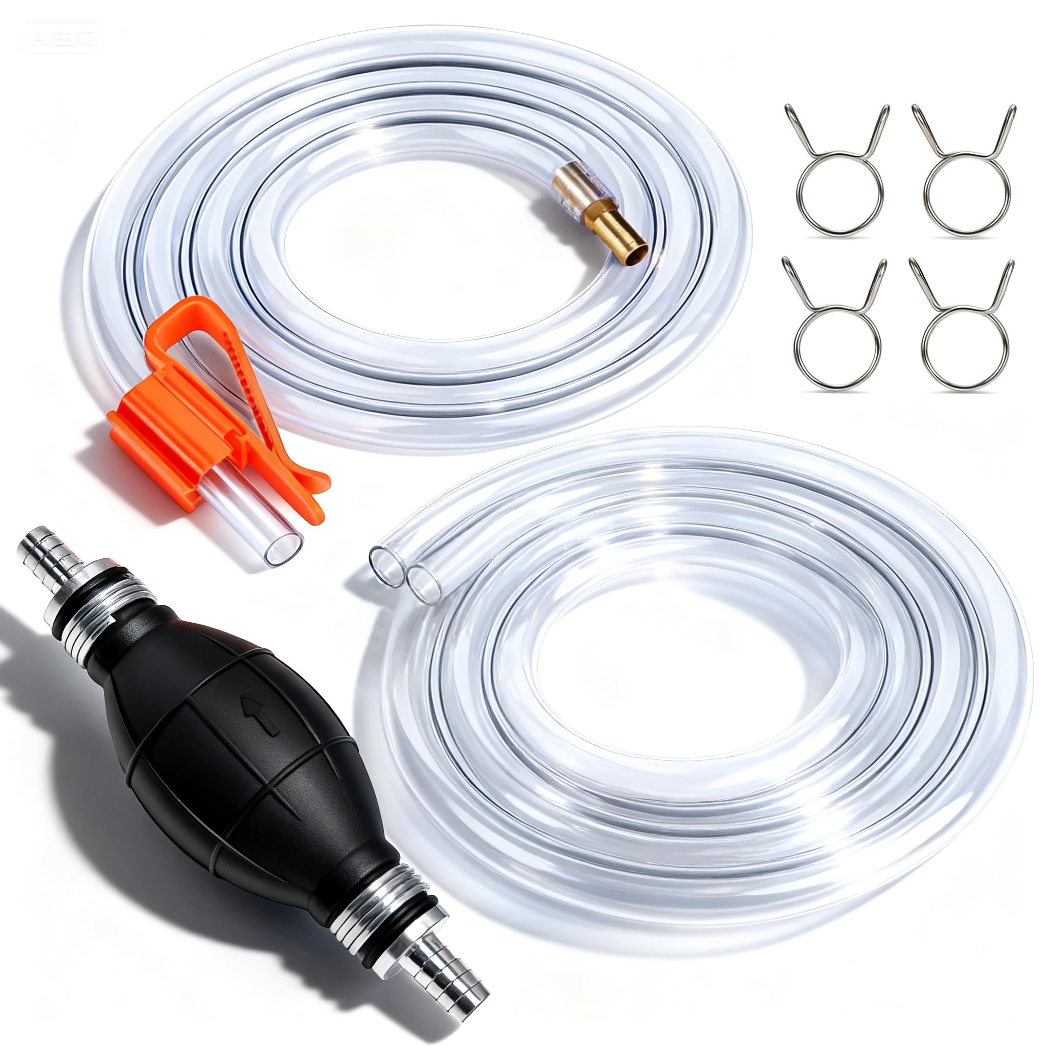 Photo 1 of Gasoline Siphon Hose, Gas Oil Water Fuel Transfer Siphon Pump, Portable Widely Use Hand Fuel Pump, Fuel Transfer Pump with PVC Hoses (Pack of 1))