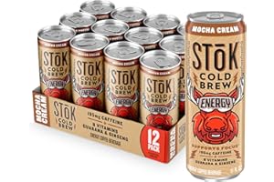 SToK Cold Brew Energy Mocha Cream, Energy Coffee Beverage with 195mg Caffeine to Help Support Focus, Canned Coffee with B-Vitamins, Guarana and Ginseng, 11 fl oz, 12pk