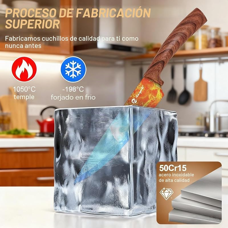Conjunto de Facas de Cozinha de 7 Peças Bloco de Aço Alemão 58HRC — foto 3 de 8