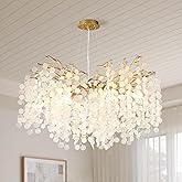 VBKK 32 Inch Gold Crystal Chandelier, 10-Light Coastal Chandeliers for Dining Room, Large Modern Tree Branch Light Fixtures, 