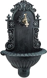 Relaxdays Wandbrunnen, Antik-Stil, Nostalgie, Garten, Terrasse, Wasserhahn, Becken, hängend, HBT: 62 x 38 x 20 cm, grün