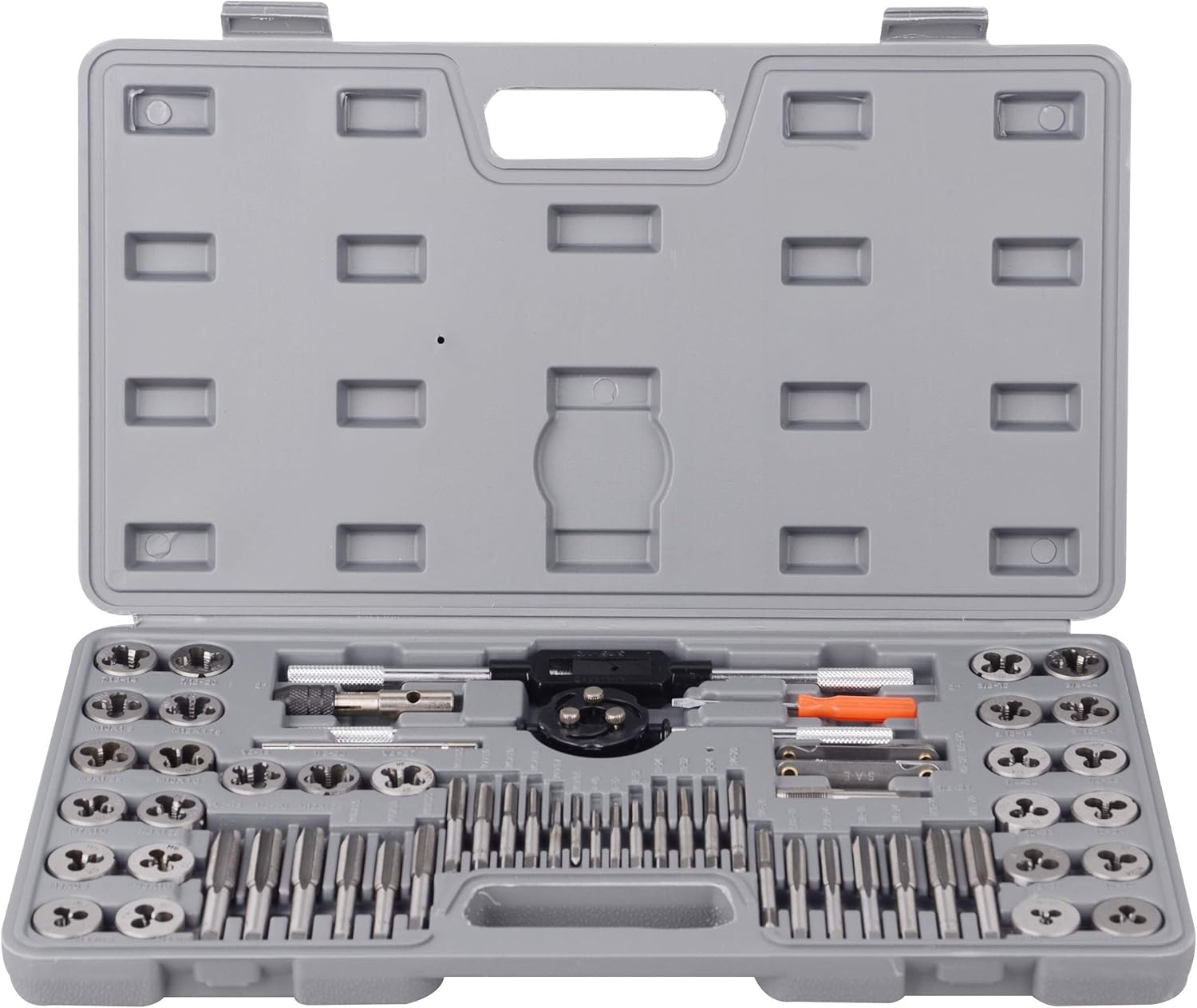 60 pcs Metric and SAE Alloy Steel Standard Internal and External Tap and Die Set Coarse and Fine Threads
