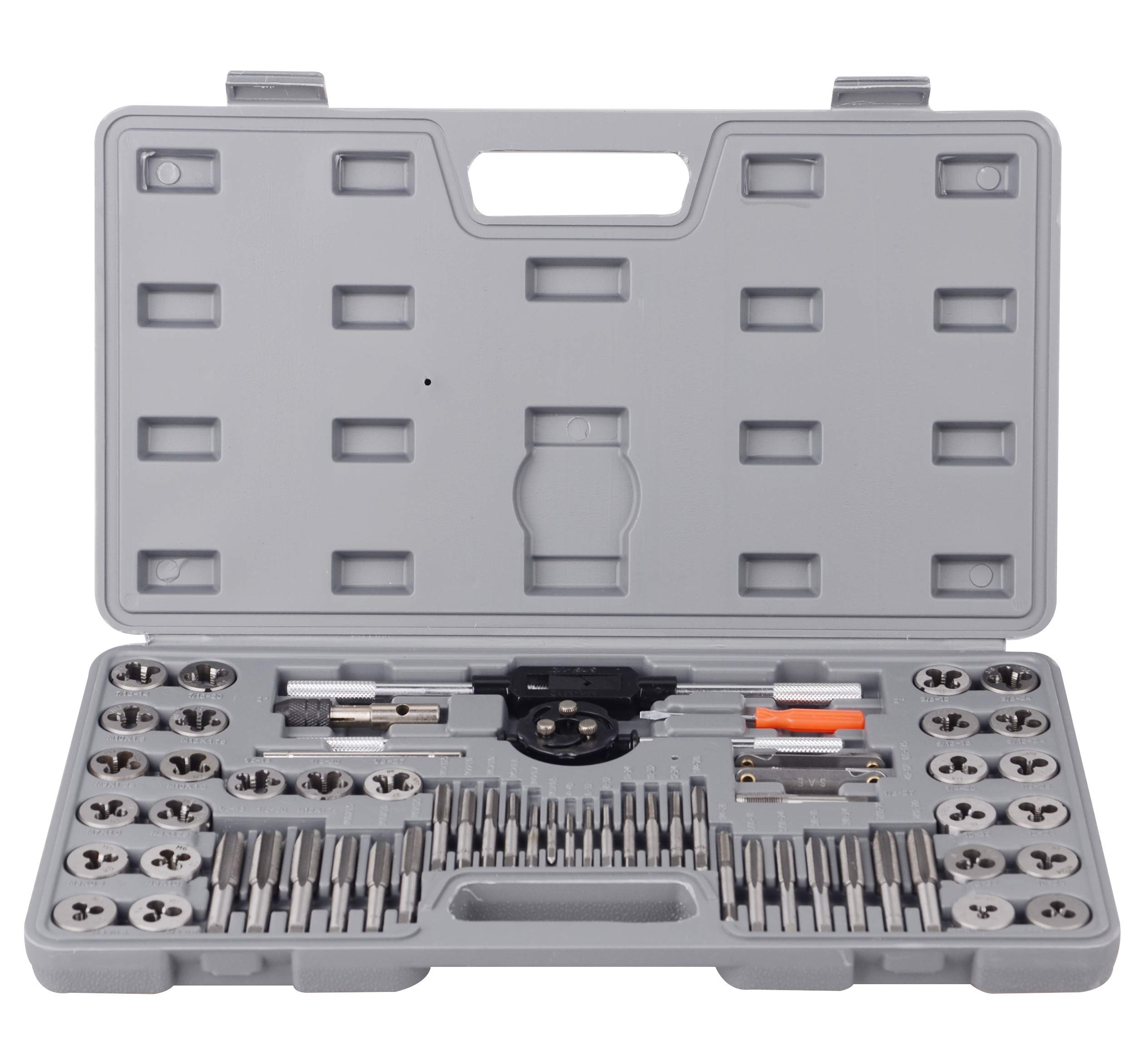 60 pcs Metric and SAE Alloy Steel Standard Internal and External Tap and Die Set Coarse and Fine Threads
