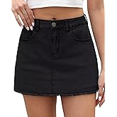 KDF Denim Skort for Women High Waisted Denim Mini Skirt Stretch Women Jean Skirt Shorts with Trendy Frayed Raw Hem