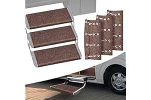 RISTOW RV Step Covers 3 Pack 22" Wide RV Step Rug with Install Hooks Fit 8-11" Deep Camper Step Cover RV Stair Covers Ideal for Wide Radius Steps - Brown