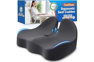 CushZone Seat Cushion, Memory Foam Office Chair Cushions, Ergonomic Curved Design for Sciatica, Tailbone, Coccyx, Seat Support for Car, Desk Chair, Wheelchair, Enhances Long Sitting Comfort (Grey)