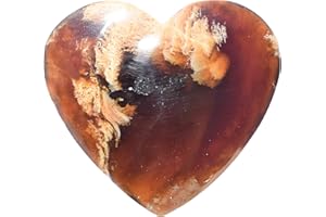 Zenergy Gems Selenite Charged Hand-Carved Natural Zebra Amber Pocket Puffy Heart/Palm Heart/Worry Stone + Selenite Puffy Heart Charger [Included]