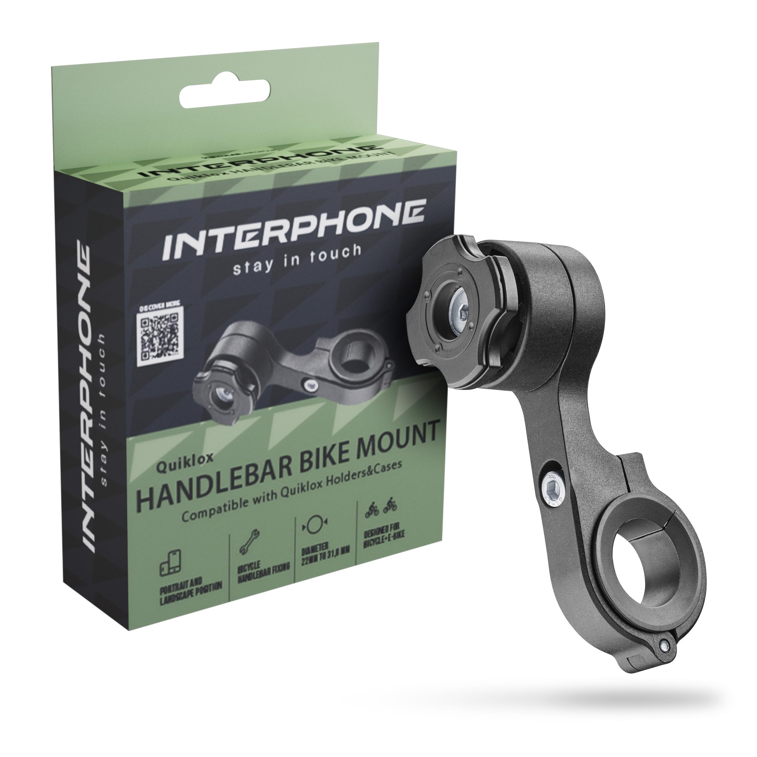 INTERPHONE - Quiklox modular system - Bike handlebar cell holder - compatible with handlebars from 22 to 31.8mm - adjustable 360 ​​° horizontal 90 ° vertical - Quick release attachment