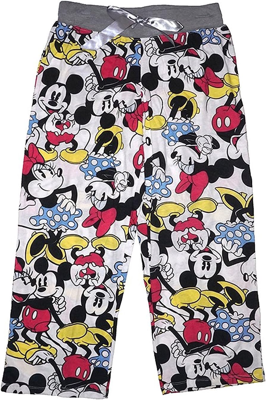 Disney Classic Minnie and Mickey Mouse Womens Pajama Capri Pants - Big Hug - White
