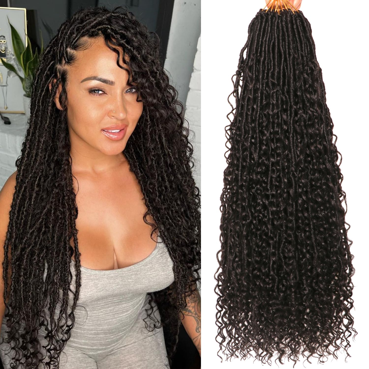 Photo 1 of Goddess Locs Crochet Hair-24 Inch 8 Packs Boho Faux Locs Crochet Hair for Black Women Pre Looped Soft Locs with Curly Ends (#2, 24 Inch(Pack of 8))