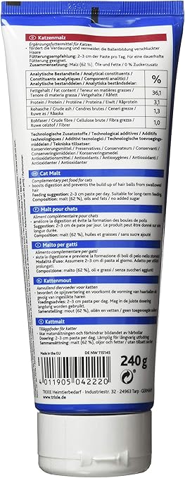 Amazon Com Trixie Cat Malt 240 G Boosts Digestion And Prevents The Build Up Of Hair Balls From Swallowed Hair Pet Supplies